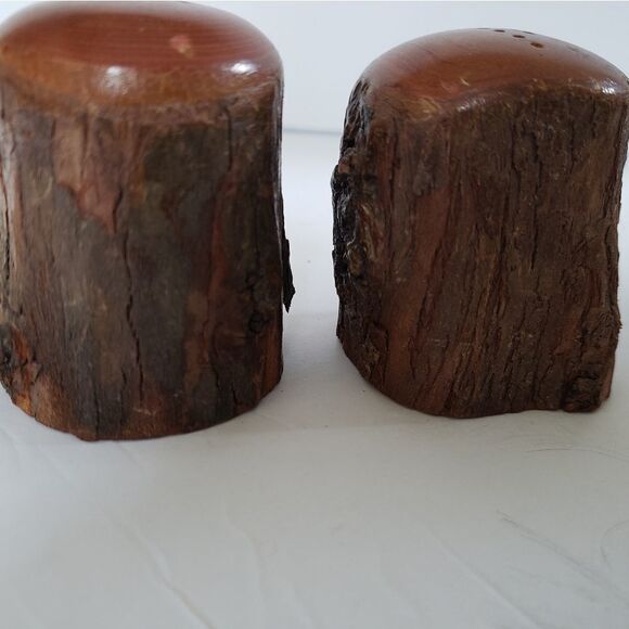 Natural Bark Wood Salt & Pepper Shakers - Picture 3 of 10